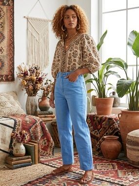 BDG High Rise Straight Leg Blue Pants | Urban Outfitters | Relaxed Fit Sz 28
